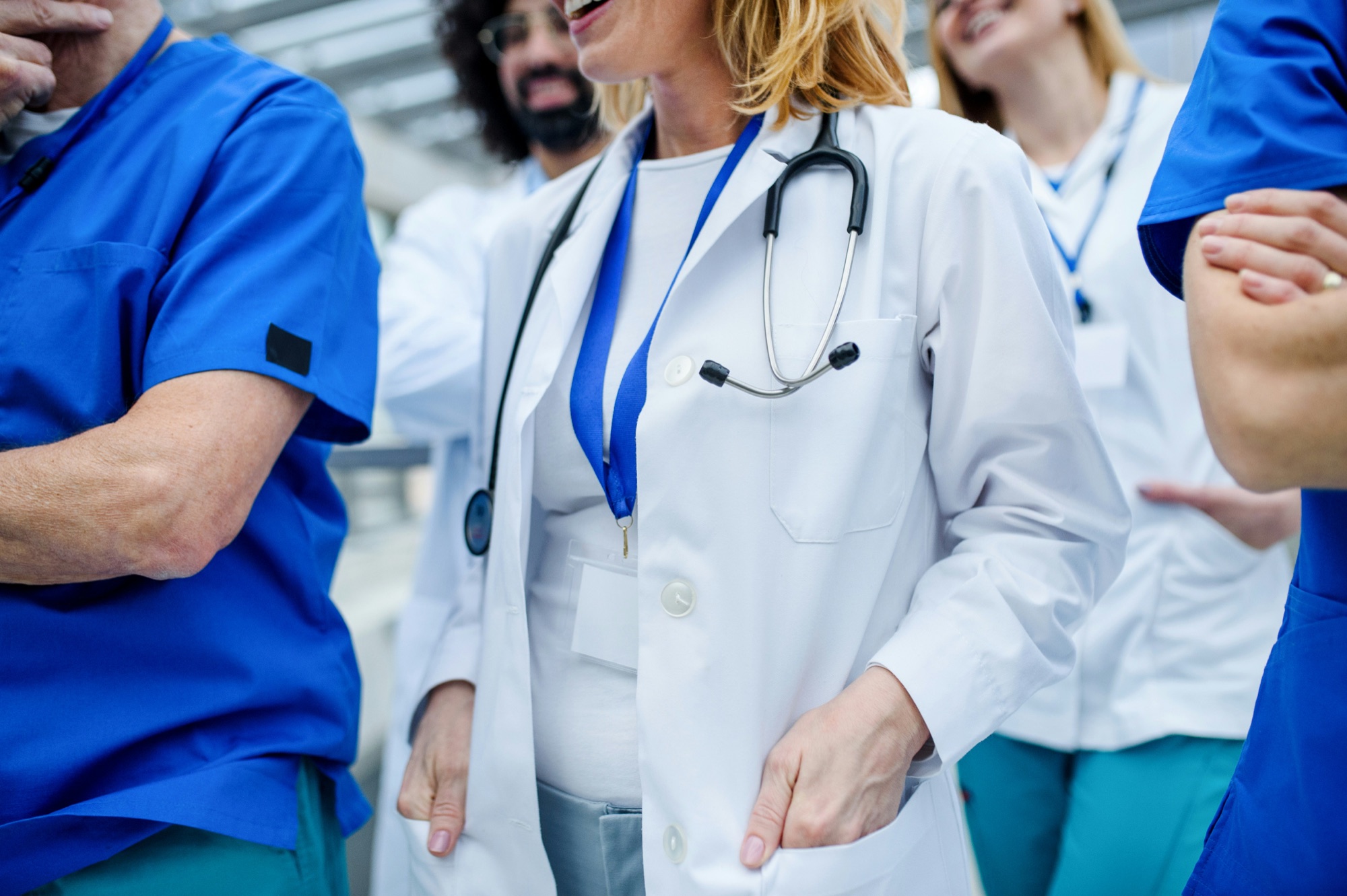 Healthcare professionals in a team discussion